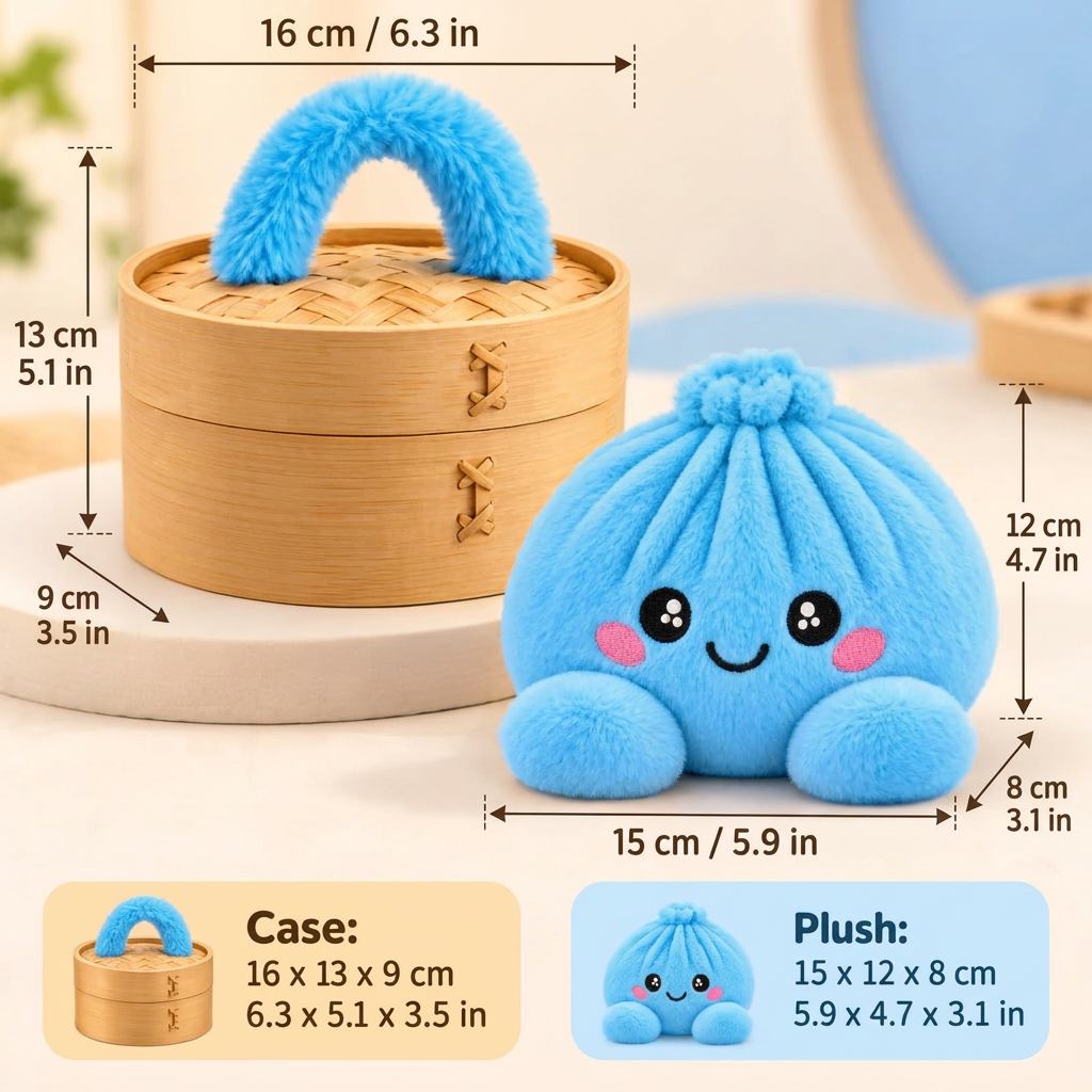 Plushy Dumpling | Stuffed Dumpling Squishies with Bamboo-Style Steamer Basket