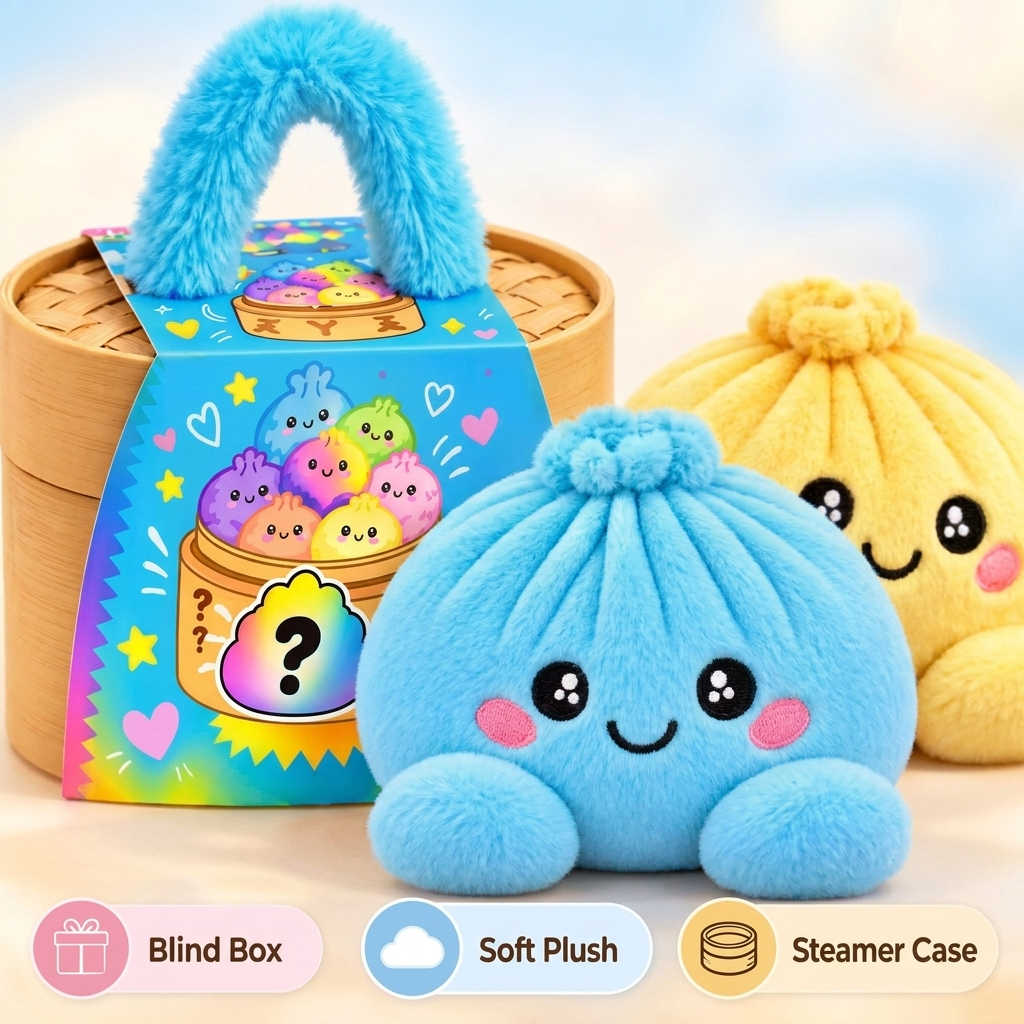 Plushy Dumpling | Stuffed Dumpling Squishies with Bamboo-Style Steamer Basket