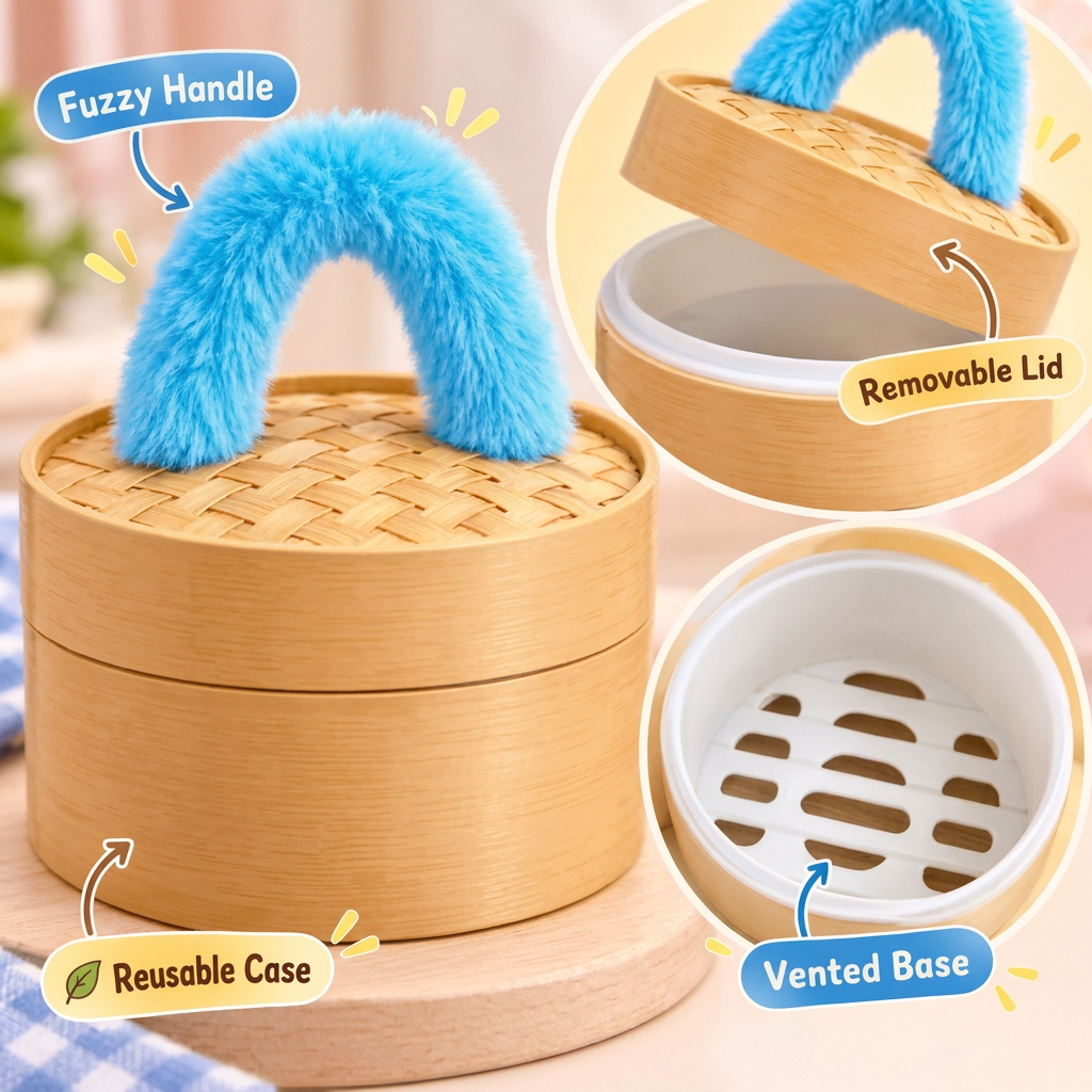 Plushy Dumpling | Stuffed Dumpling Squishies with Bamboo-Style Steamer Basket