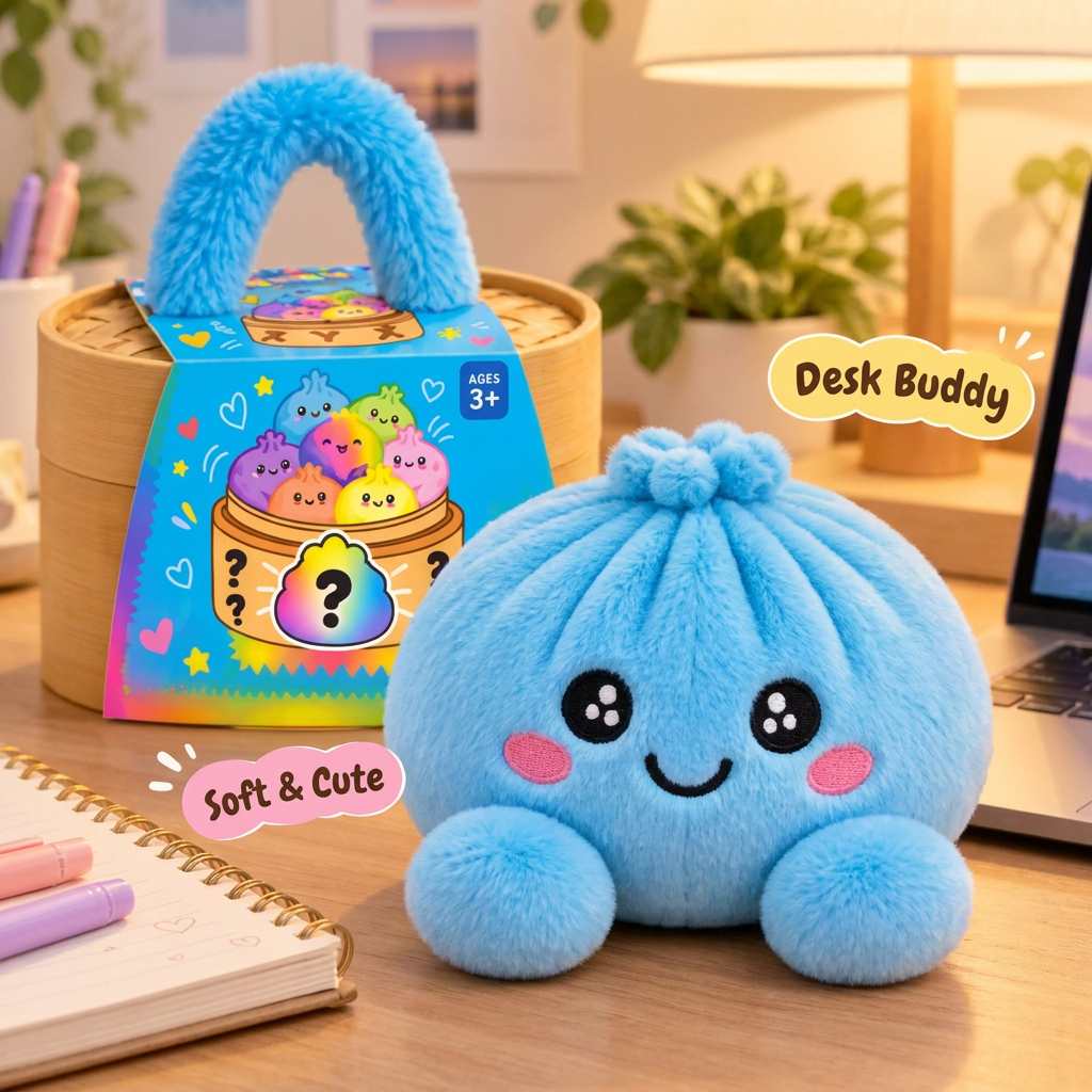 Plushy Dumpling | Stuffed Dumpling Squishies with Bamboo-Style Steamer Basket