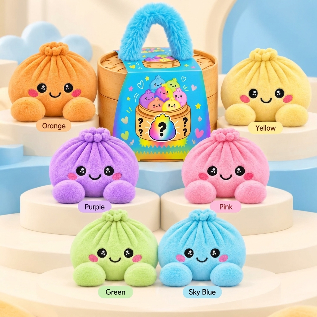 Plushy Dumpling | Stuffed Dumpling Squishies with Bamboo-Style Steamer Basket