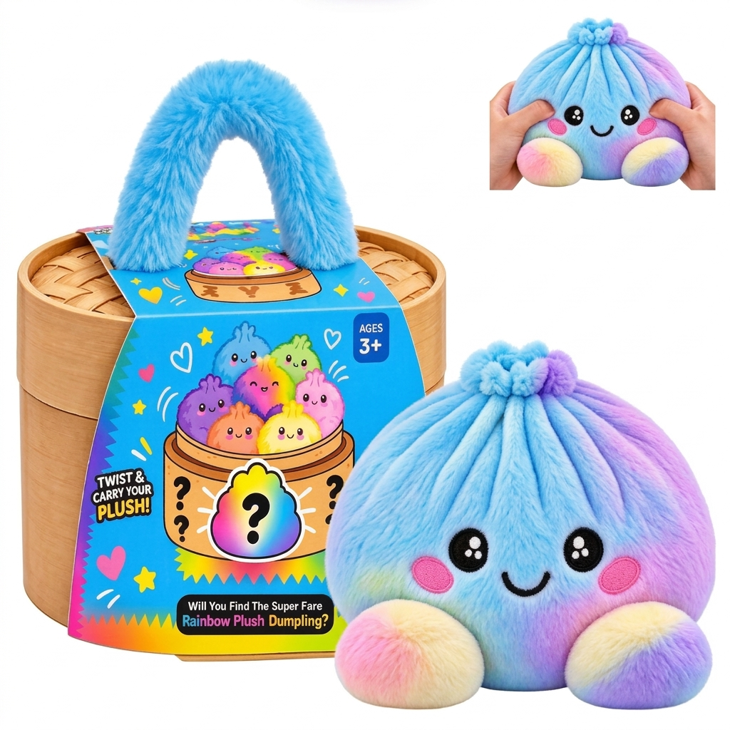Plushy Dumpling | Stuffed Dumpling Squishies with Bamboo-Style Steamer Basket